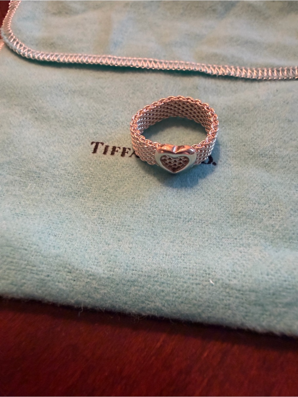 Tiffany & Co. Silver Somerset open heart mesh ring